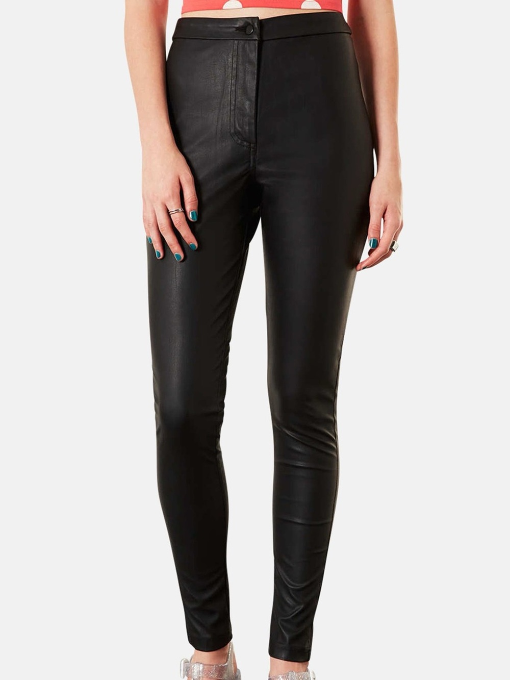 Topshop 'Debbie' High Waist Black Faux Leather Pants